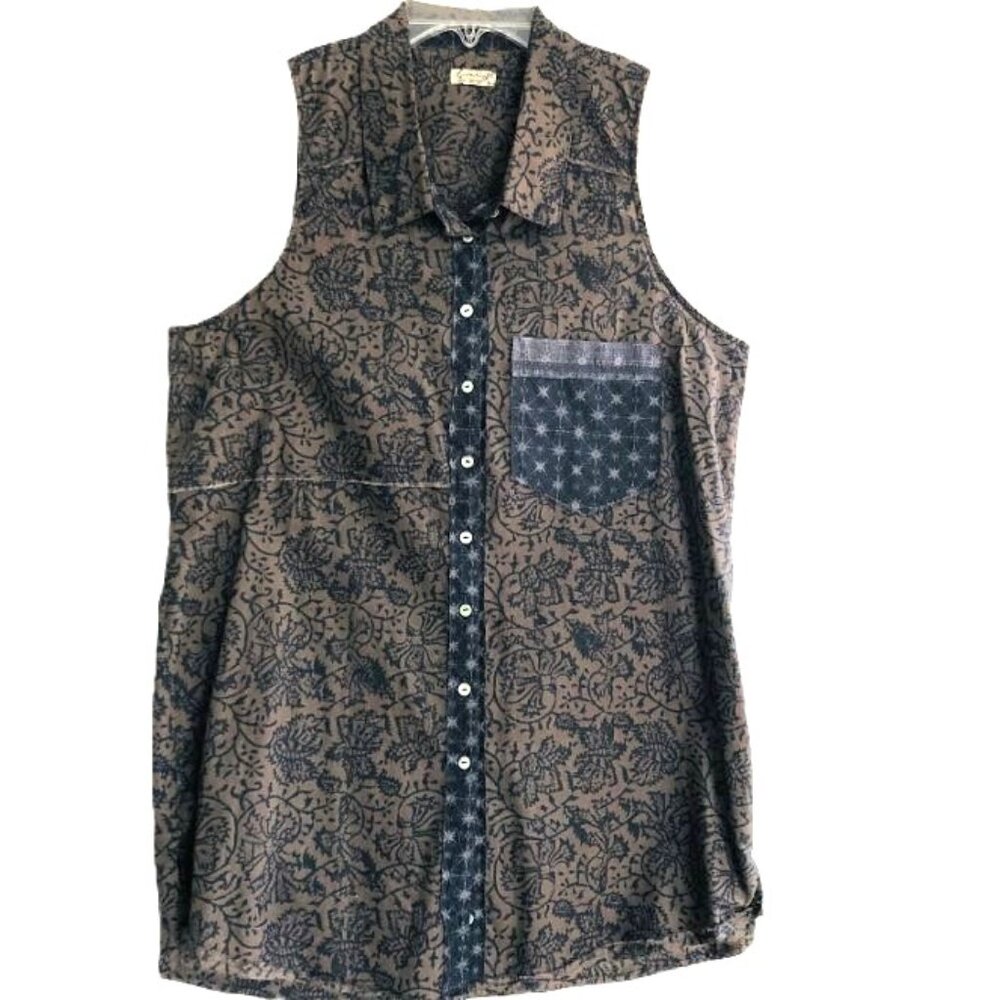 Free People Intimately Free Batik Print Sleeveless Tunic Blouse Size Small